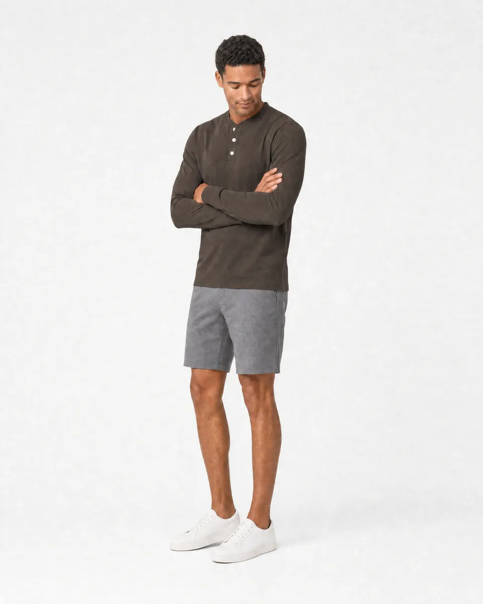 StringKing Men's Pima Jersey Henley - Sharp Fit, Wren, Full Front Angle - Human Model