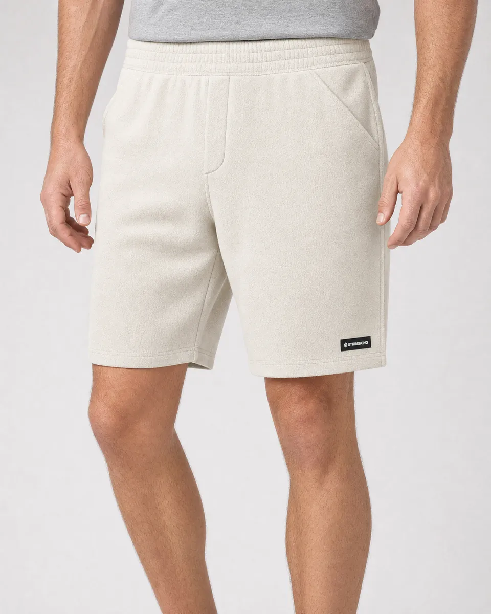 StringKing Men's Polartec Fleece Shorts - Relaxed Fit, Jet Stream, Full Front - Human Model - Waist to Mid-calf