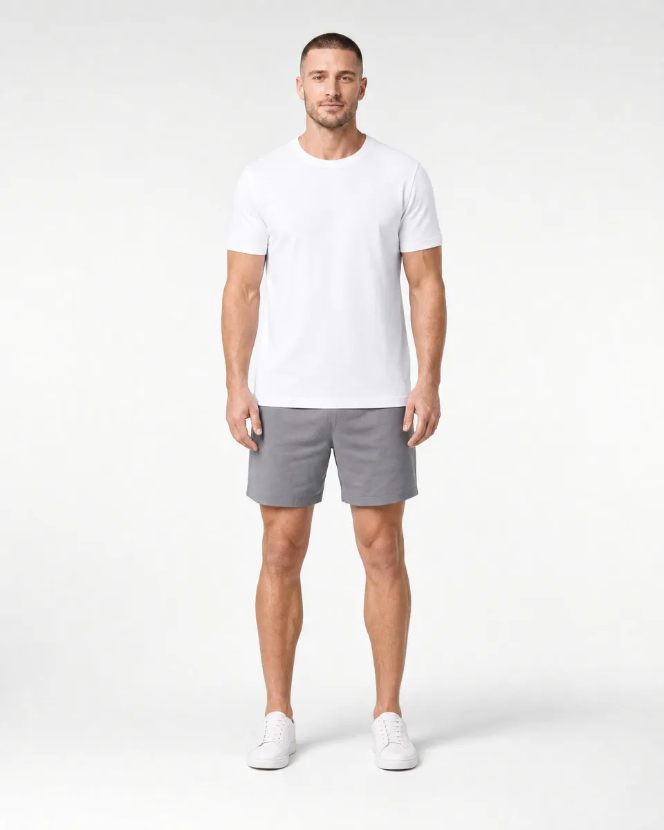 StringKing Men's Pima Terry Tee - Sharp Fit, White, Full Front - Human Model