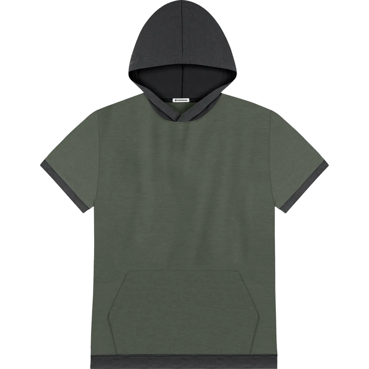 StringKing Men's FlexStyle Light Short Sleeve Hoodie 2C - Relaxed Fit, Thyme Main, Moonless Night Accent, Front