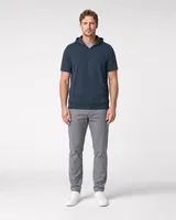 StringKing Men's Pima Terry Short Sleeve Hoodie - Sharp Fit, Navy, Full Front - Human Model