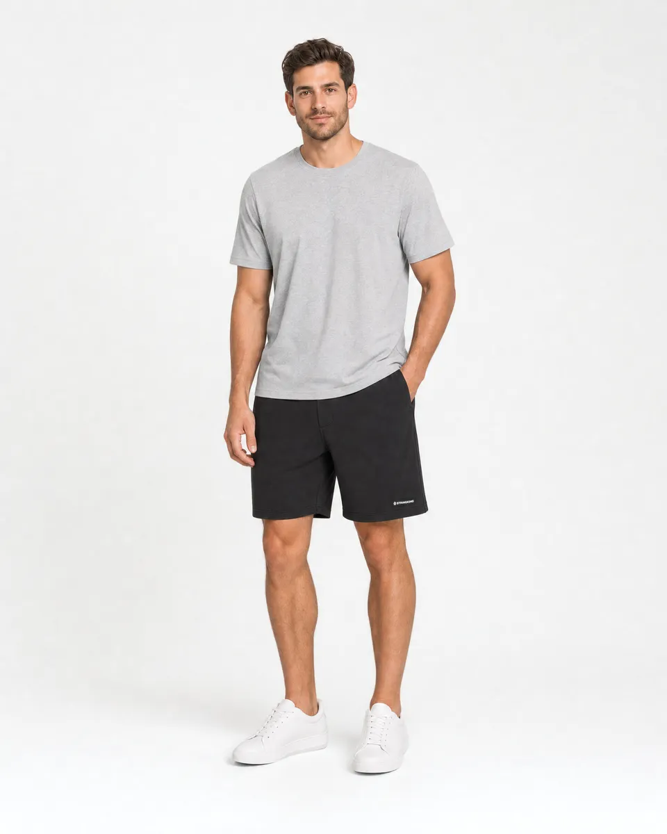 StringKing Men's Polartec Fleece Shorts - Relaxed Fit, Meteorite, Full Front - Human Model