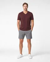 StringKing Men's Pima Jersey V-Neck Tee - Sharp Fit, New Maroon, Full Front - Human Model