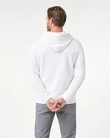 StringKing Men's Pima Terry Hoodie - Sharp Fit, White, Full Back - Human Model - Top of head to Mid-thigh
