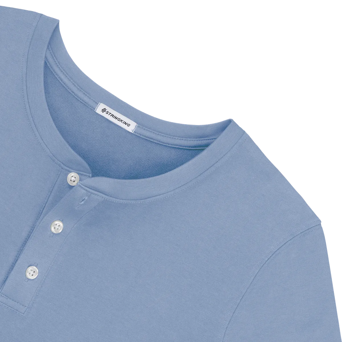 StringKing Men's Pima Cotton Henley Sweatshirt - Sharp Fit, Slate Blue, Detail
