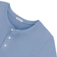 StringKing Men's Pima Cotton Henley Sweatshirt - Sharp Fit, Slate Blue, Detail