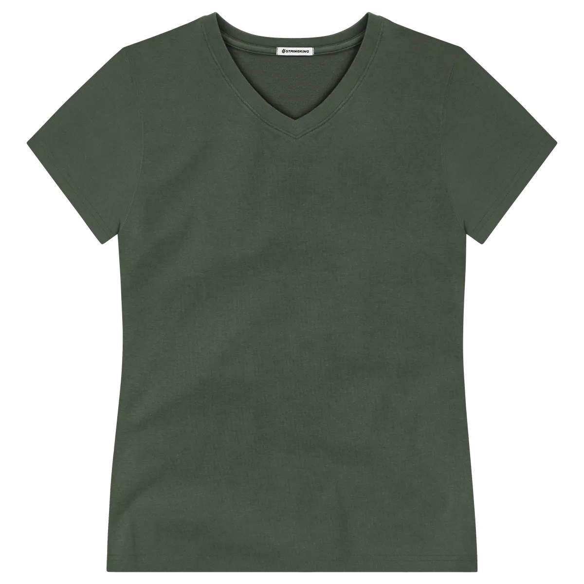 StringKing Women's Pima Terry V-Neck Tee - Sharp Fit, Moss, Front