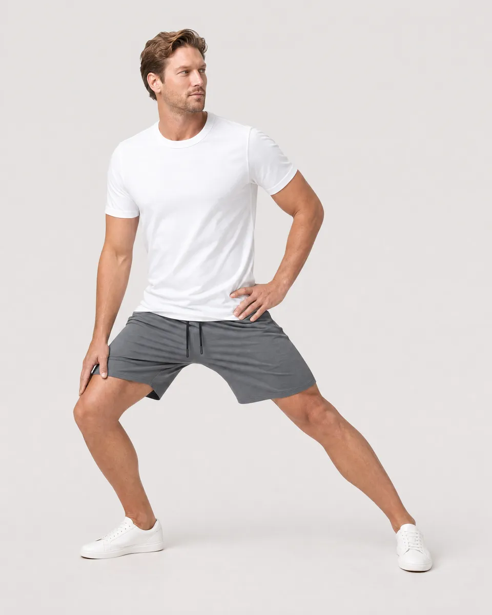 StringKing Men's Pima Jersey Tee - Sharp Fit, White, Full Front Angle - Human Model