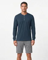 StringKing Men's Pima Jersey Henley - Sharp Fit, Navy, Full Front - Human Model - Top of head to Knees