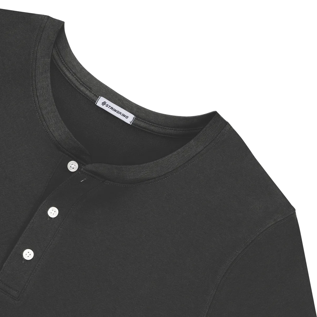 StringKing Men's Pima Cotton Henley Sweatshirt - Relaxed Fit, Black, Detail