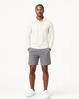 StringKing Men's Pima Jersey Long Sleeve Polo - Sharp Fit, Tofu, Full Front - Human Model - Top of head to Knees