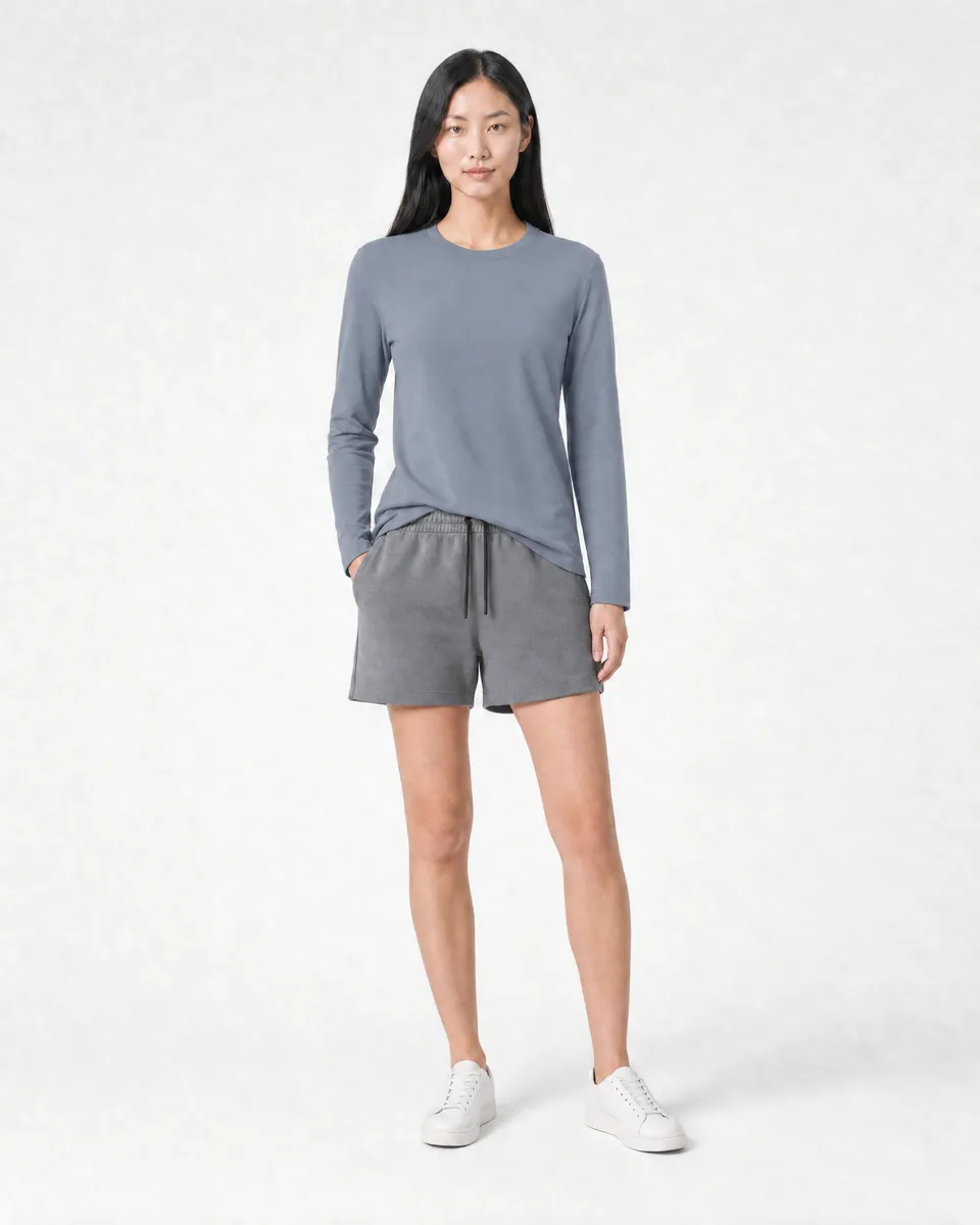 StringKing Women's Pima Terry Long Sleeve Tee - Sharp Fit, Tradewinds, Full Front - Human Model
