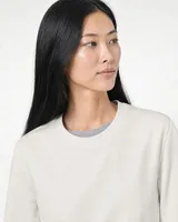 StringKing Women's Pima Terry Crew Sweater - Sharp Fit, Tofu, Collar Shoulder - Human Model