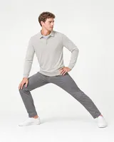 StringKing Men's Pima Terry Long Sleeve Polo - Sharp Fit, Moonstruck, Full Front Angle - Human Model