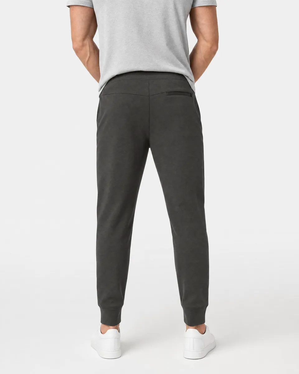 StringKing Men's Pima Terry Sweatpants - Sharp Fit, Peat, Full Back - Human Model - Chest to Feet