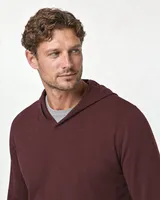 StringKing Men's Pima Jersey Hoodie - Sharp Fit, New Maroon, Collar Shoulder - Human Model