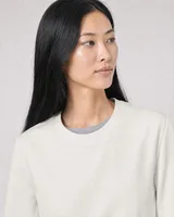 StringKing Women's Pima Terry Crew Sweater - Sharp Fit, Tofu, Collar Shoulder - Human Model