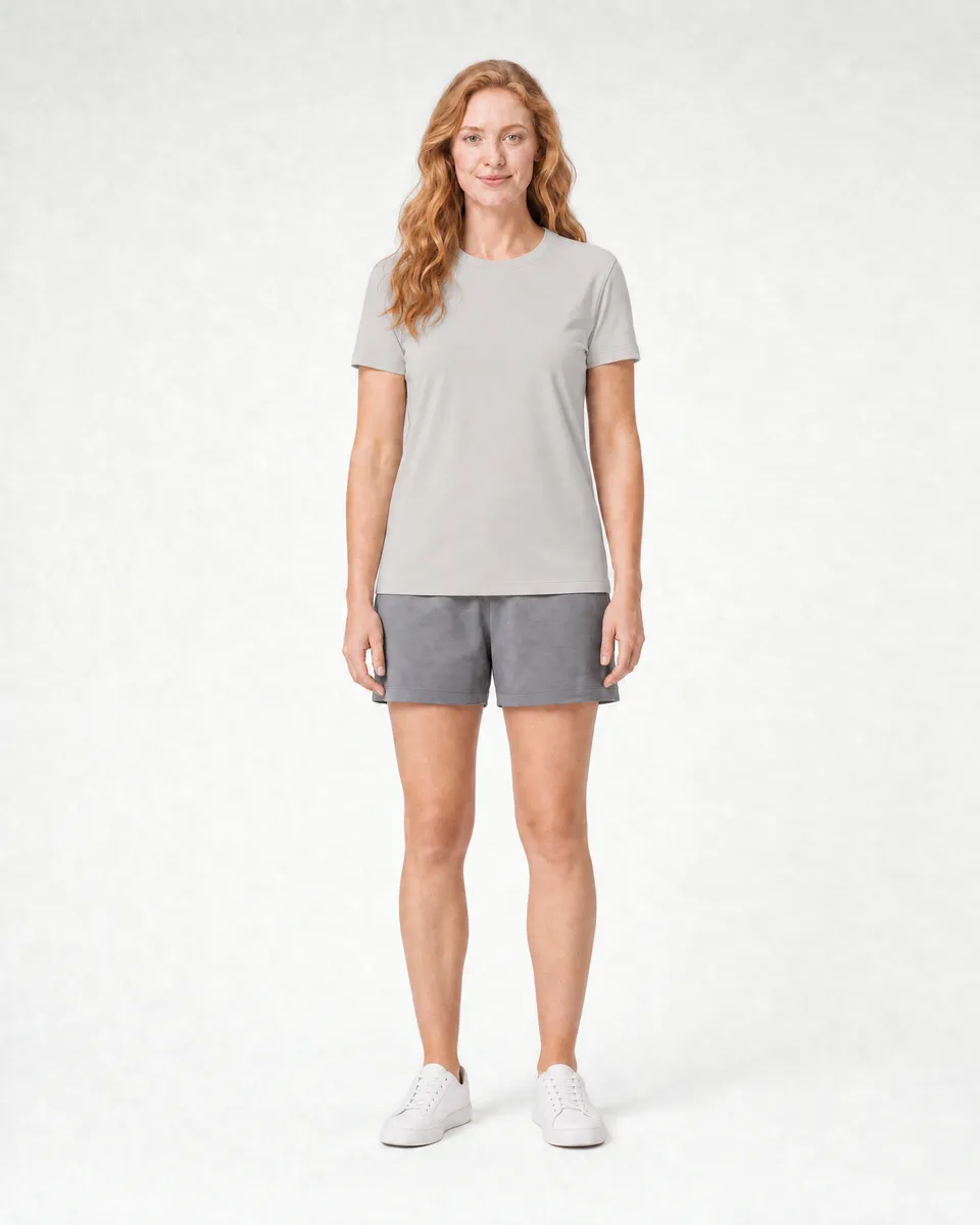 StringKing Women's Pima Terry Tee - Sharp Fit, Moonstruck, Full Front - Human Model