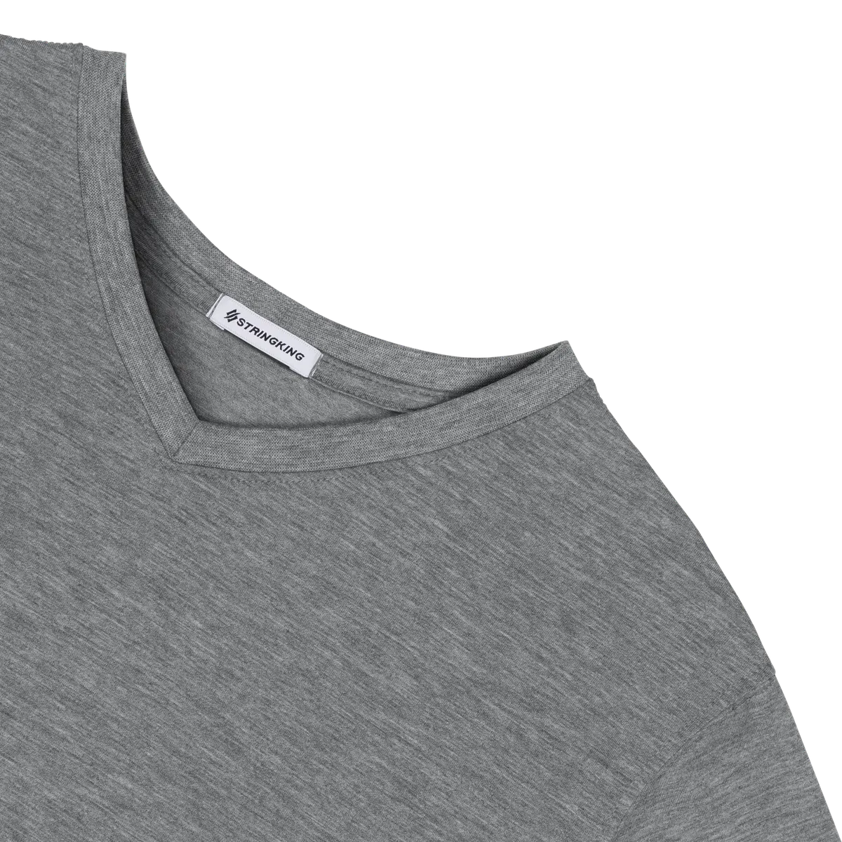 StringKing Men's FlexStyle Short Sleeve V-Neck T-Shirt - Sharp Fit, Heather Gray, Detail