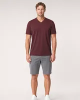 StringKing Men's Pima Jersey V-Neck Tee - Sharp Fit, New Maroon, Full Front - Human Model - Top of head to Knees