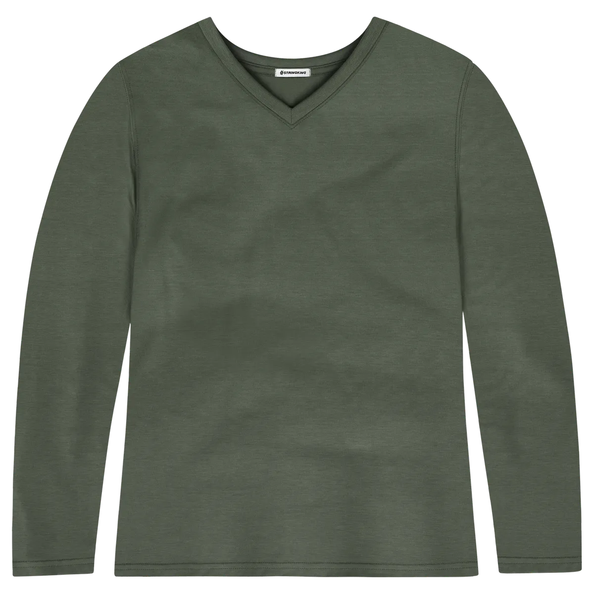 StringKing Women's FlexStyle Long Sleeve V-Neck T-Shirt - Sharp Fit, Thyme, Front