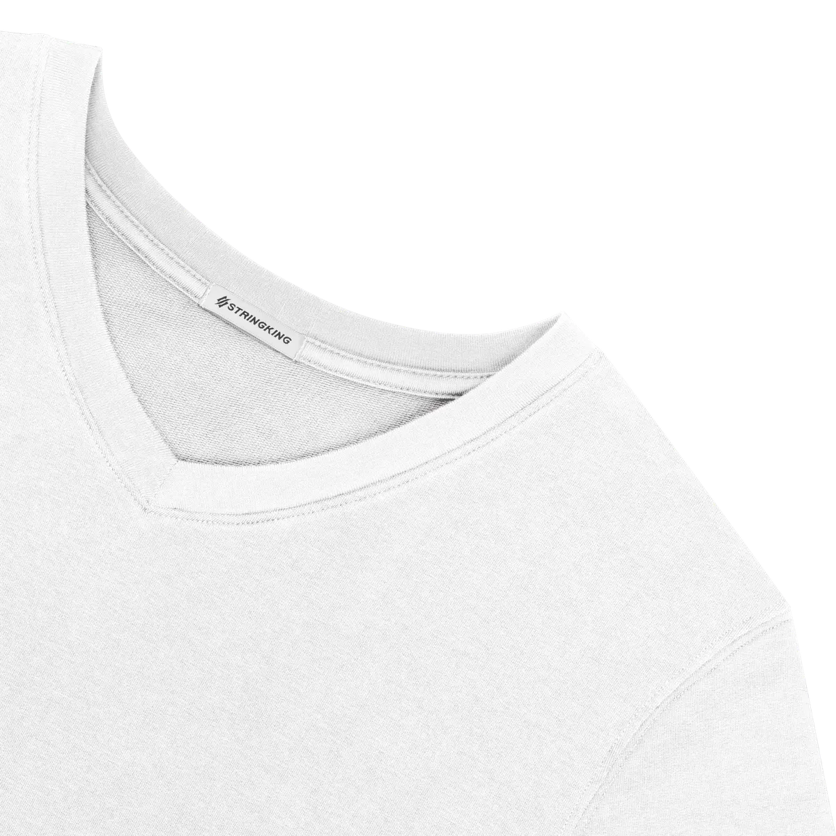 StringKing Men's Pima Cotton V-Neck Sweatshirt - Sharp Fit, White, Detail
