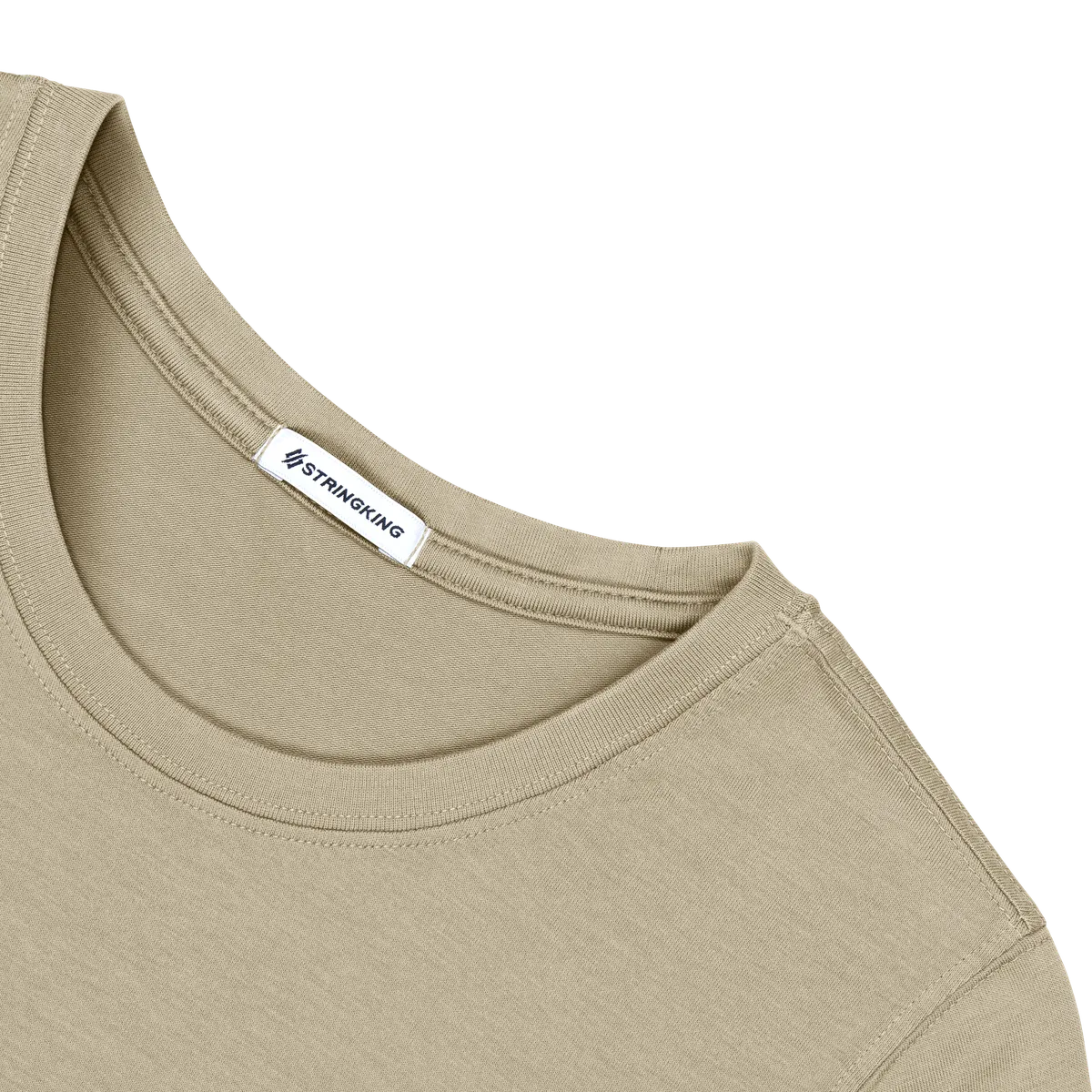 StringKing Women's Pima Cotton Short Sleeve Crewneck T-Shirt - Sharp Fit, Warm Khaki, Detail