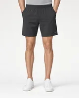 StringKing Men's Nylon Flex Shorts - Sharp Fit, Black, Full Front - Human Model - Waist to Mid-calf