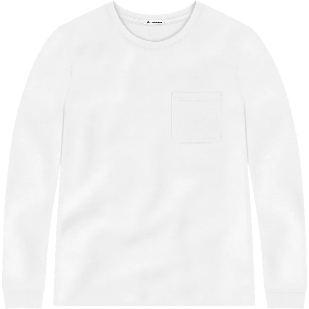 StringKing Men's Pima Jersey Long Sleeve Pocket Tee - Sharp Fit, White, Front