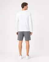 StringKing Men's Pima Jersey Long Sleeve Pocket Tee - Sharp Fit, White, Full Back - Human Model - Top of head to Mid-thigh