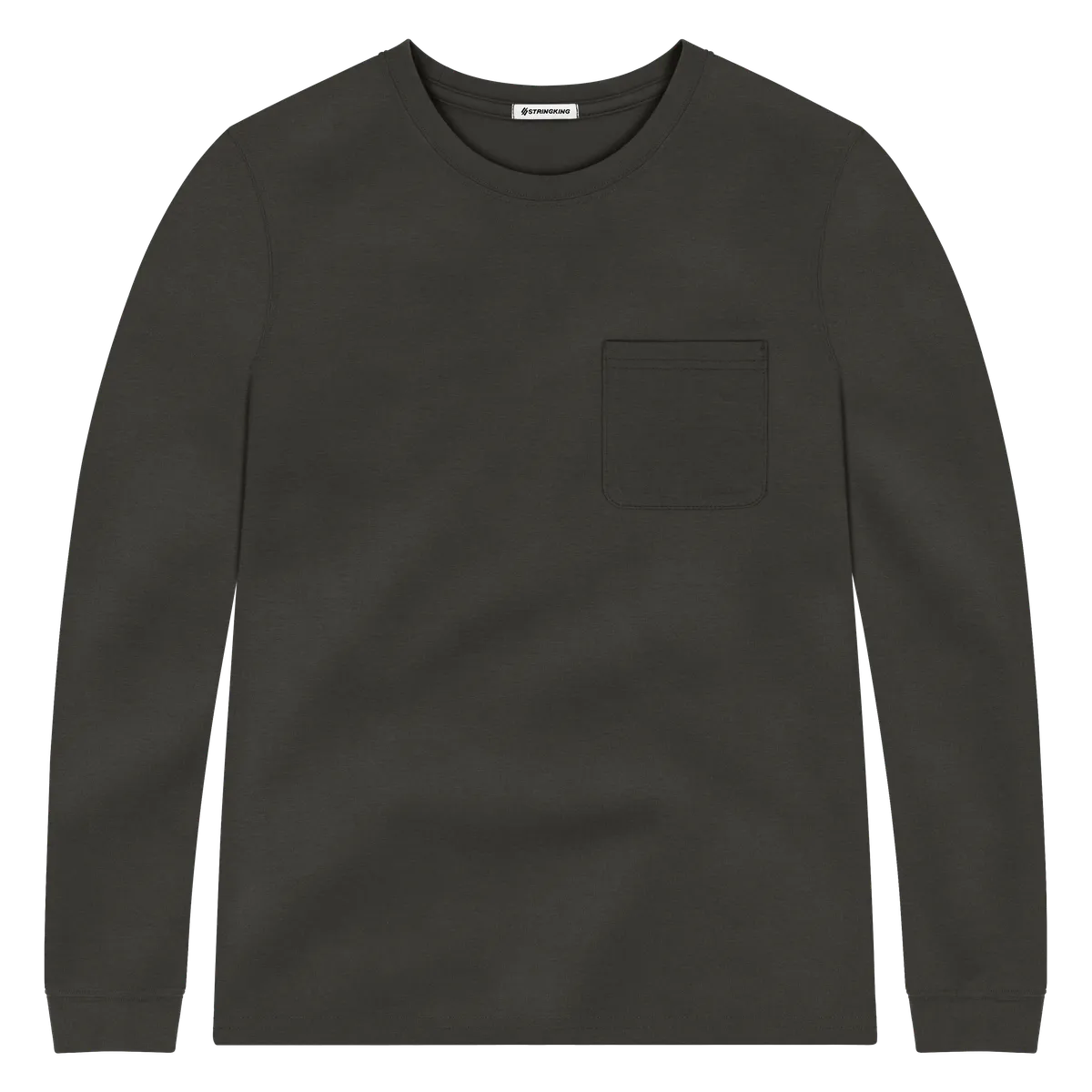 StringKing Men's Pima Jersey Long Sleeve Pocket Tee - Sharp Fit, Peat, Front