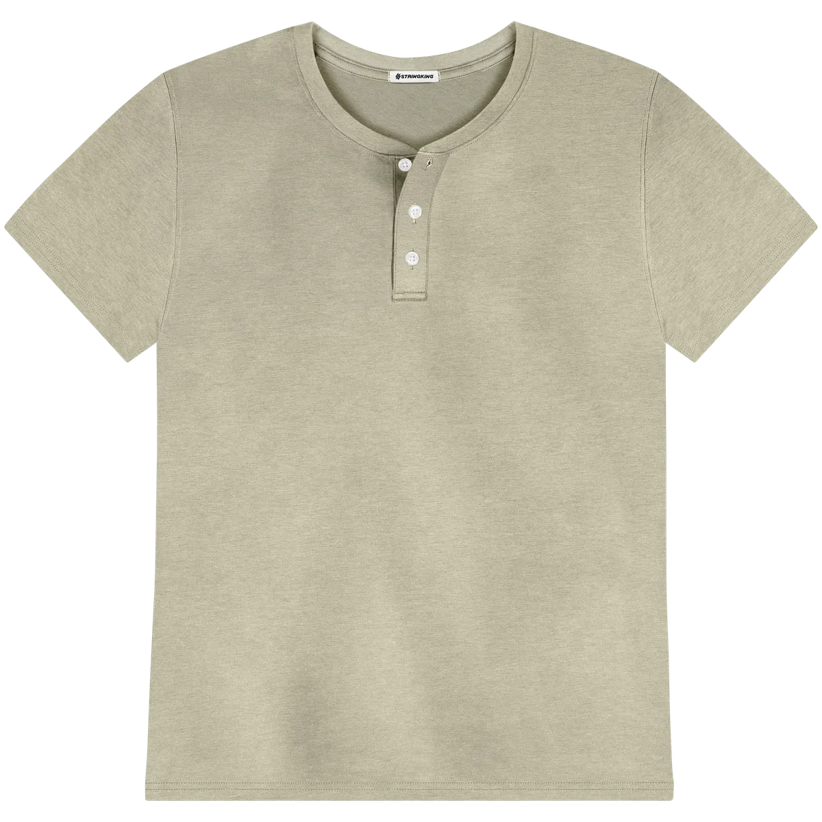 StringKing Men's Pima Cotton Short Sleeve Henley - Relaxed Fit, Khaki Green, Front