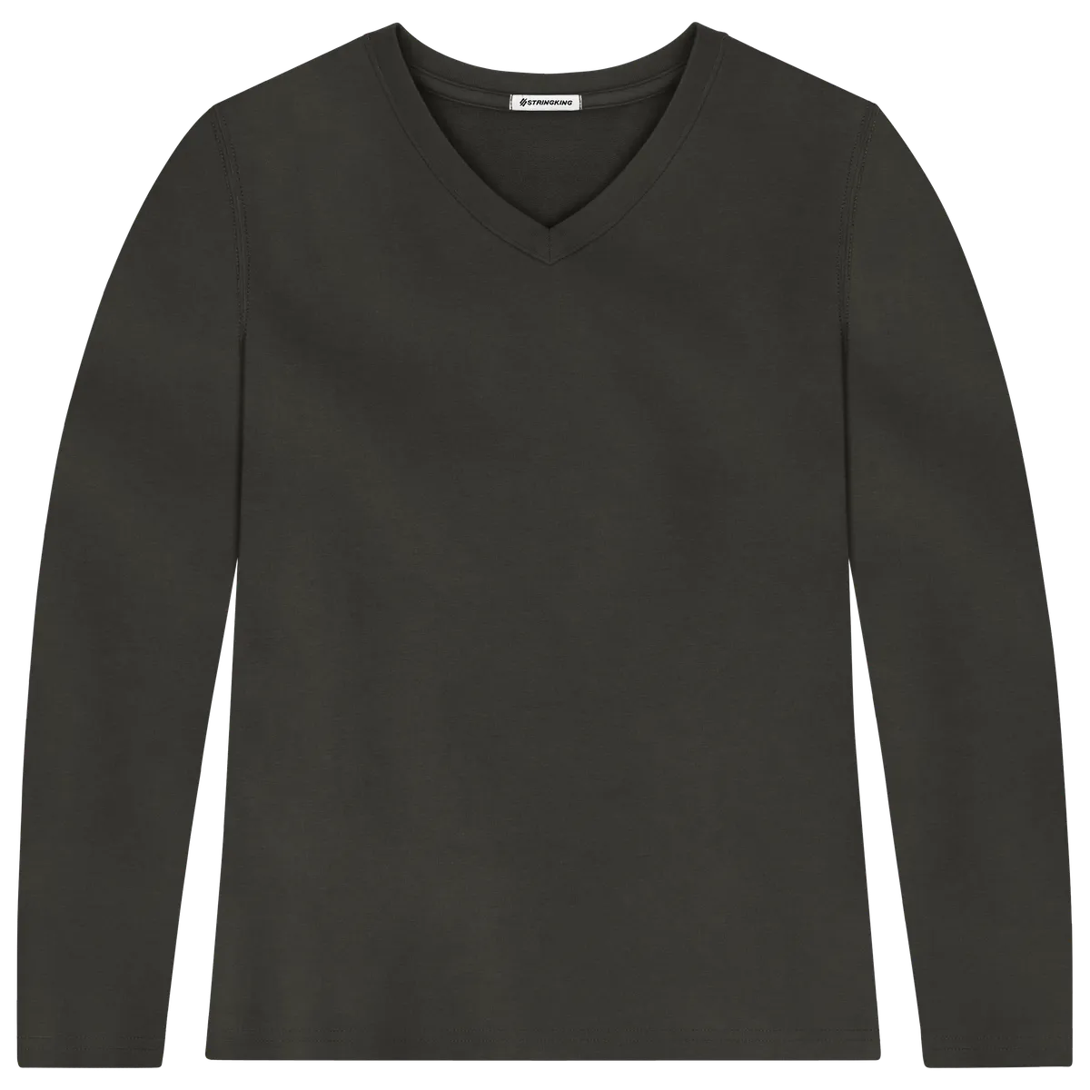 StringKing Women's Pima Terry Long Sleeve V-Neck Tee - Sharp Fit, Peat, Front
